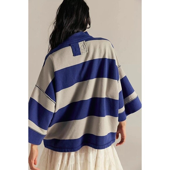 Free People We The Free Seaside Funnel Pullover Top Oversized Striped M 283854 - Picture 4 of 8